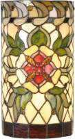 Clayre & Eef Tiffany Wandlamp Cilinder Compleet Red Flower Serie - Groen, Rood, Multi Colour - Ijzer, Glas