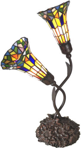 Clayre & Eef Lumilamp Tiffany Tafellamp 5ll-6028 46*28*63 Cm - Multi Glas In Lood