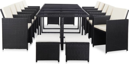 VidaXL 15-delige Tuinset met kussens poly rattan zwart