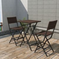 VidaXL 3-delige Bistroset inklapbaar staal poly rattan bruin