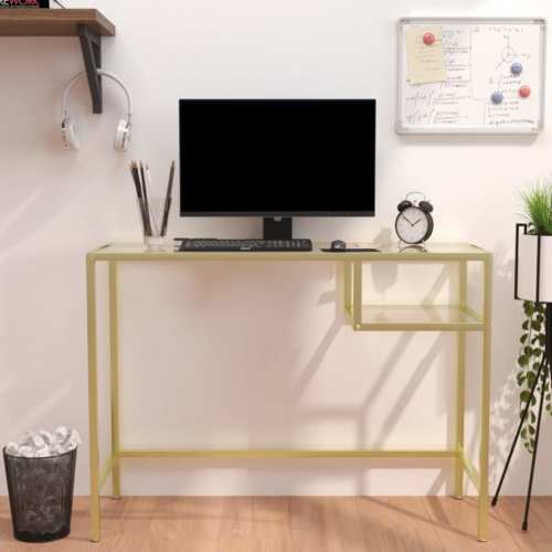 VidaXL Computerbureau 100x36x74 cm gehard glas transparant