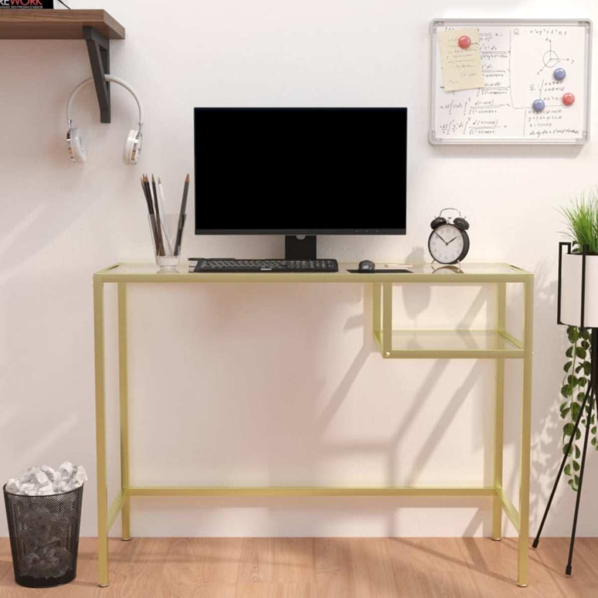 VidaXL Computerbureau 100x36x74 cm gehard glas transparant