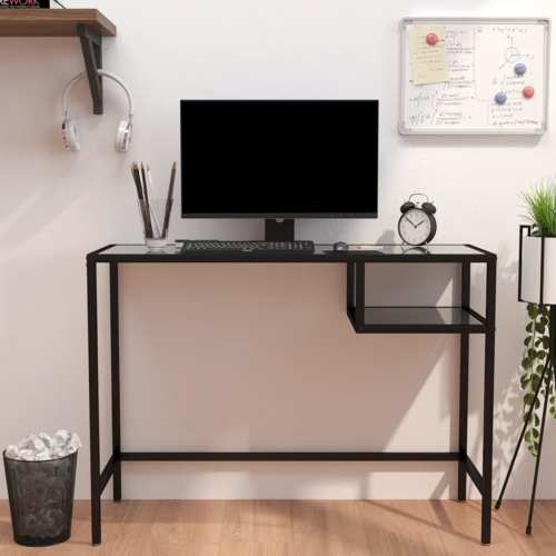 VidaXL Computerbureau 100x36x74 cm gehard glas zwart marmerkleurig