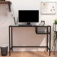 VidaXL Computerbureau 100x36x74 cm gehard glas zwart marmerkleurig