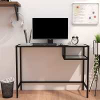 VidaXL Computerbureau 100x36x74 cm gehard glas witmarmerkleurig