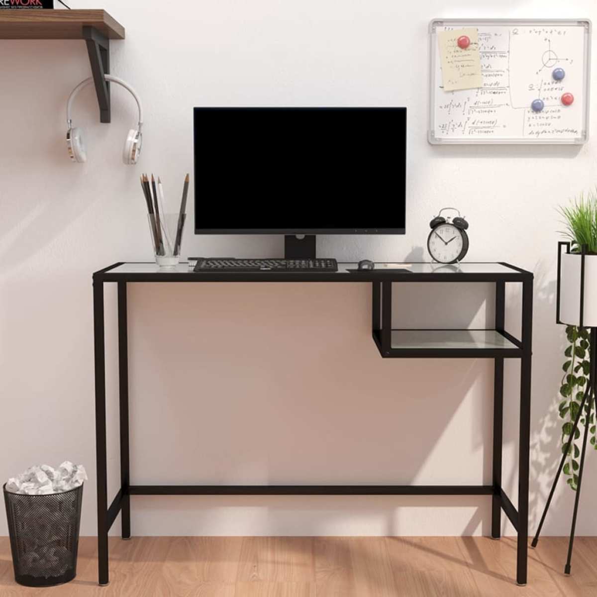 VidaXL Computerbureau 100x36x74 cm gehard glas witmarmerkleurig