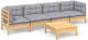 VidaXL 3096153 5 Piece Garden Lounge Set with Grey Cushions Solid Pinewood (806639+806645+806651)