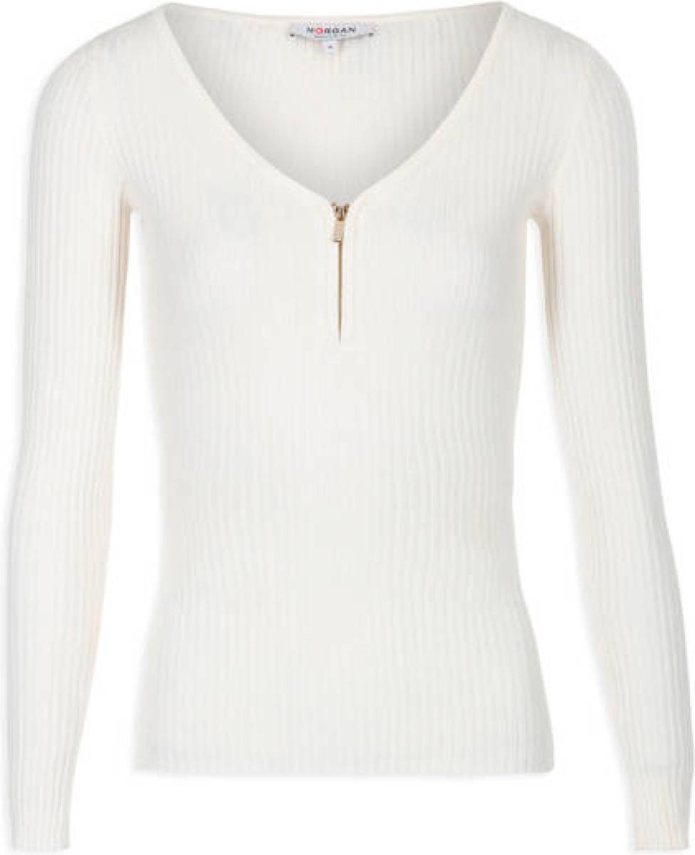 Morgan longsleeve met textuur gebroken wit