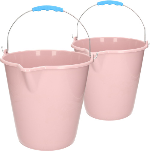 Forte Plastics Kunststof emmers set van 9 en 12 liter inhoud met schenktuit oud roze