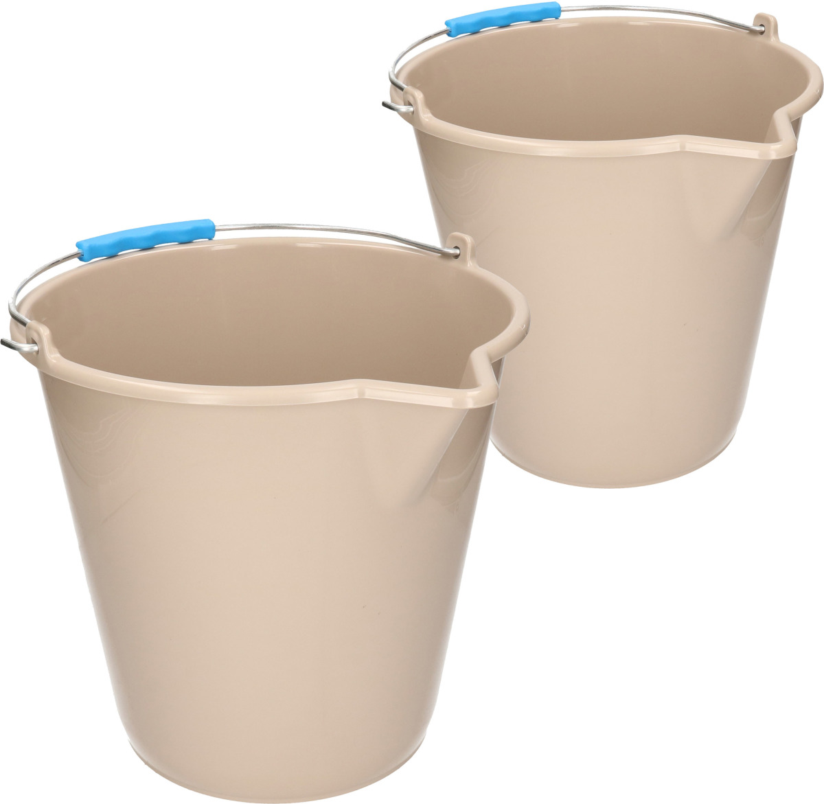Forte Plastics Kunststof emmers set van 9 en 12 liter inhoud met schenktuit taupe