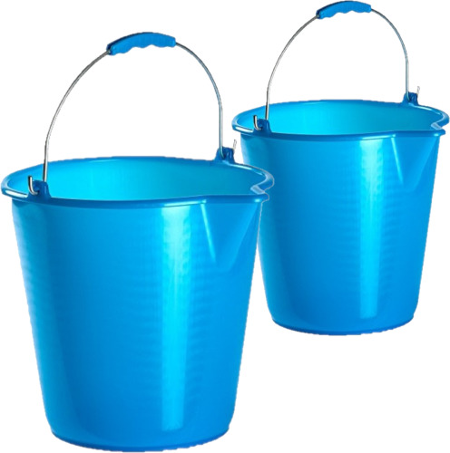 Forte Plastics Kunststof emmers set van 9 en 12 liter inhoud met schenktuit blauw