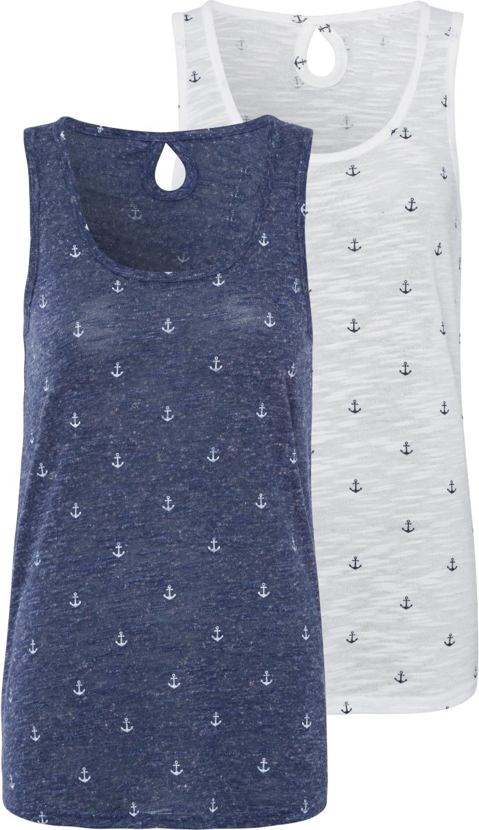 Beachtime Tanktop met maritieme ankerprint (Set van 2)