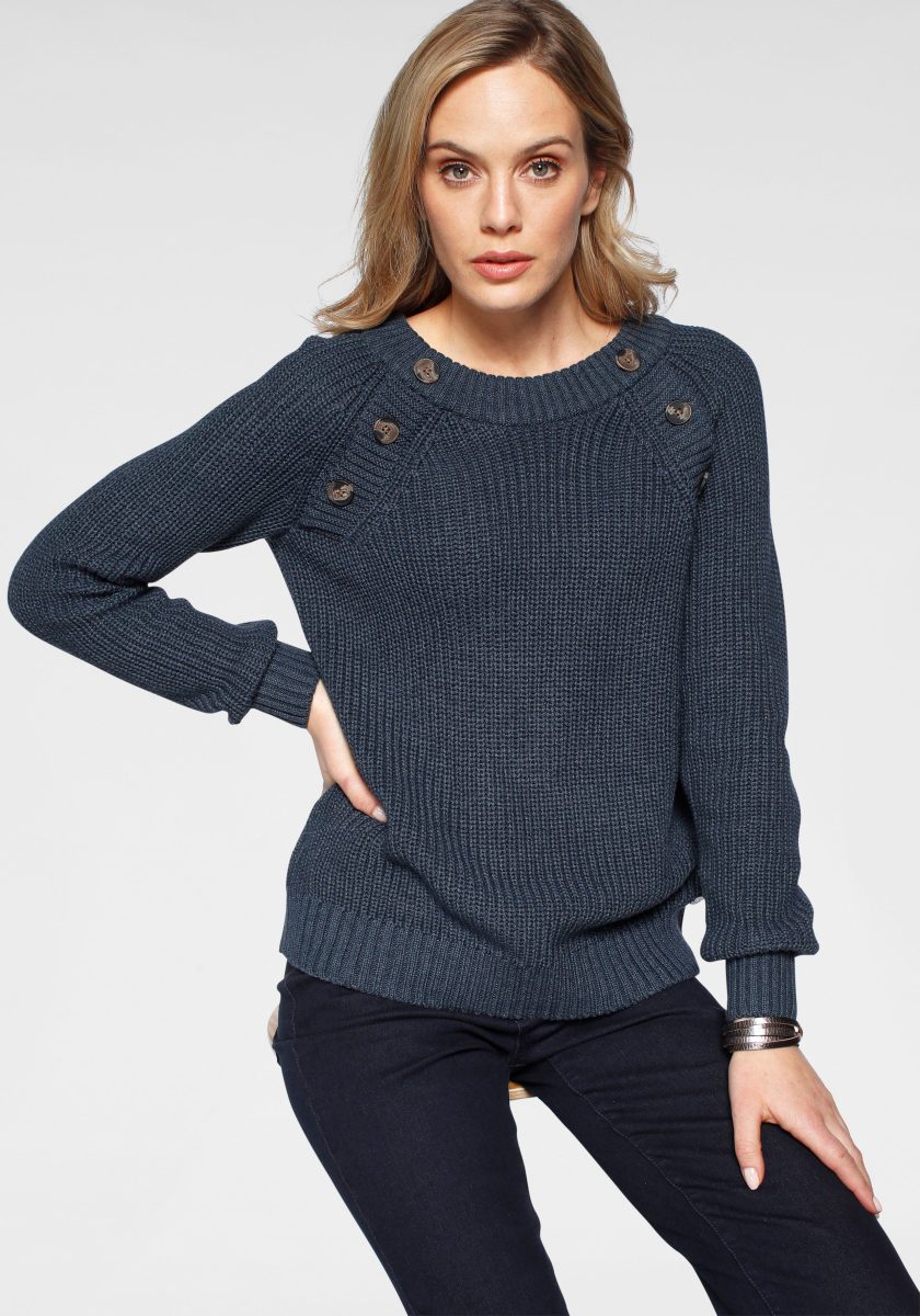 H.I.S Trui met ronde hals met knoopdetail