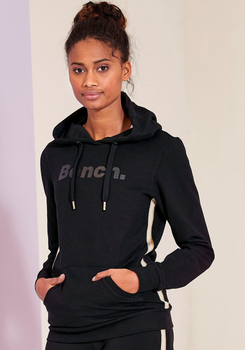 Bench. Hoodie met glitter strepen en glitter logoprint