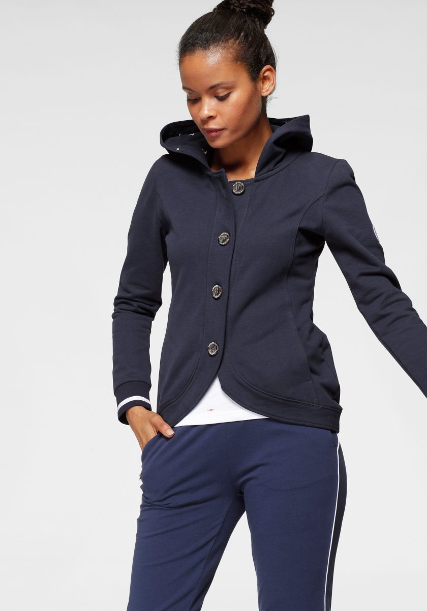 Kangaroos Capuchonsweatvest met gedessineerd contrastbeleg en knopen - nieuwe collectie
