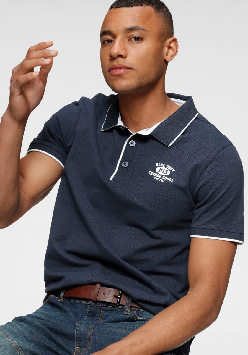 H.I.S Poloshirt in piquékwaliteit, met gedessineerde binnenkraag