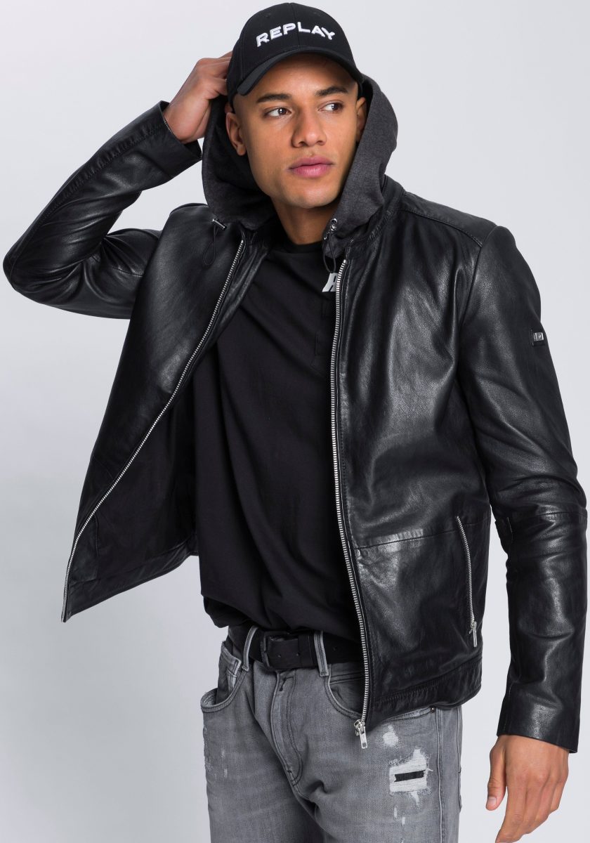 Bruno Banani Leren jack met afneembare capuchon