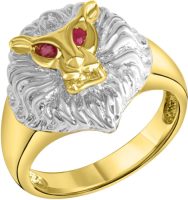 Firetti Zilveren ring Leeuw met robijn