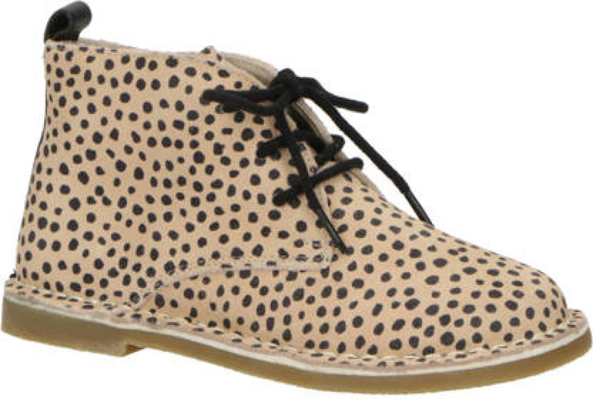 Mavies leren veterboots zand/zwart