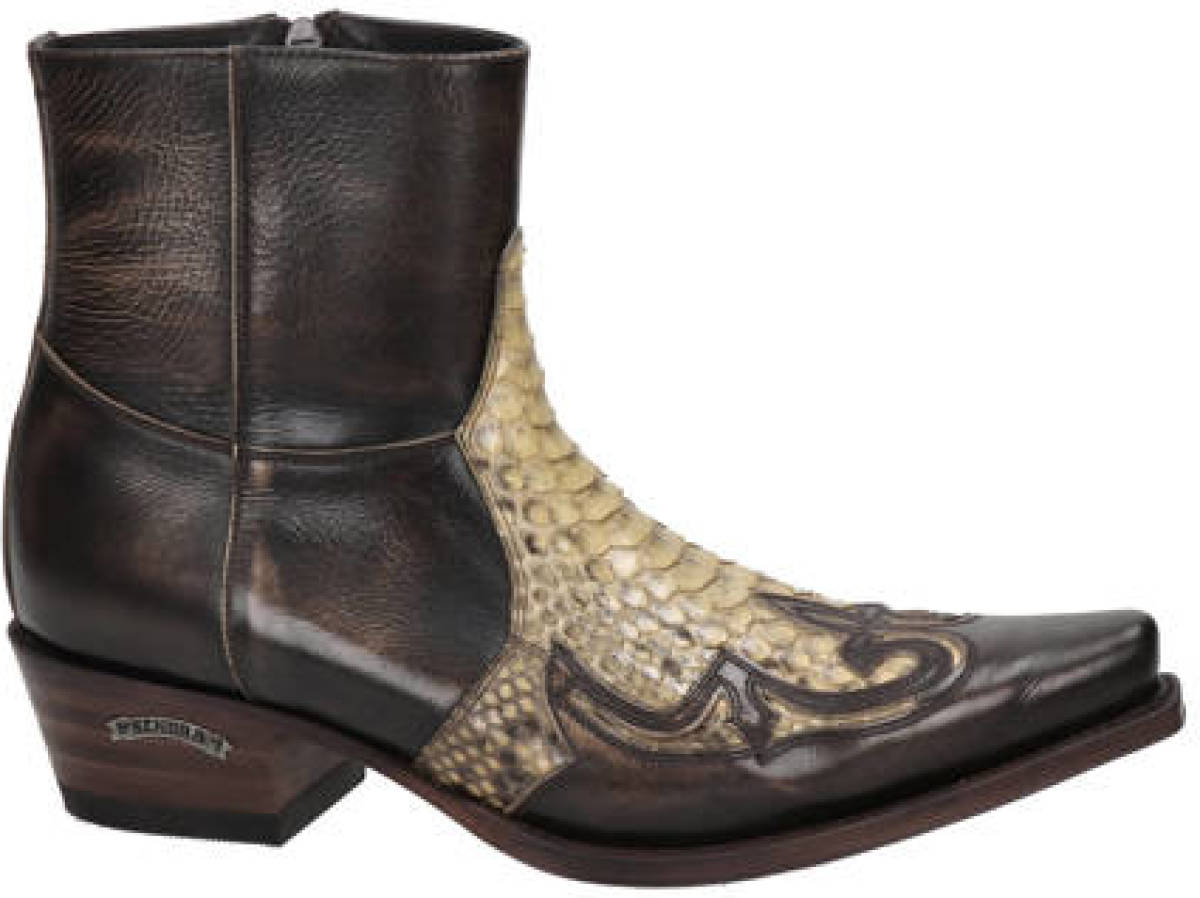 Sendra Mimo-Riding 9918 leren cowboylaarzen met slangenprint donkerbruin