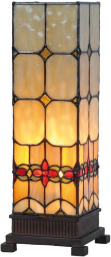 Clayre & Eef Tafellamp Tiffany - 12*12*35 Cm E14/max 1*40w - Meerkleurig - Glas In Lood - Art Deco - Lumilamp - 5ll-9228