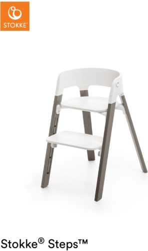 Stokke ® Steps™ Stoel - Beech Wood - White Seat/Hazy Grey Legs