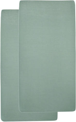 Meyco katoenen hoeslaken ledikant 60x120 cm (set van 2) Stone green