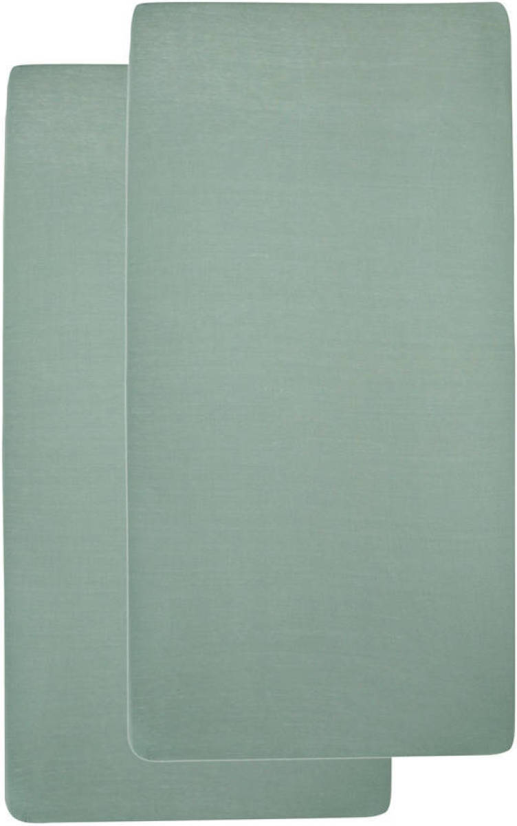 Meyco katoenen hoeslaken ledikant 60x120 cm (set van 2) Stone green