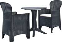VidaXL 3-delige Bistroset kunststof rattan antracietkleurig