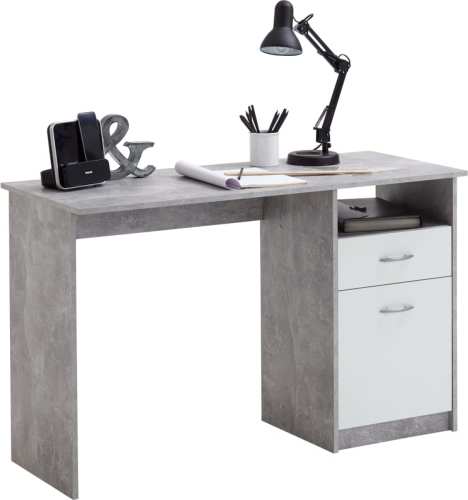 FMD Bureau met 1 lade 123x50x76,5 cm betonkleurig en wit