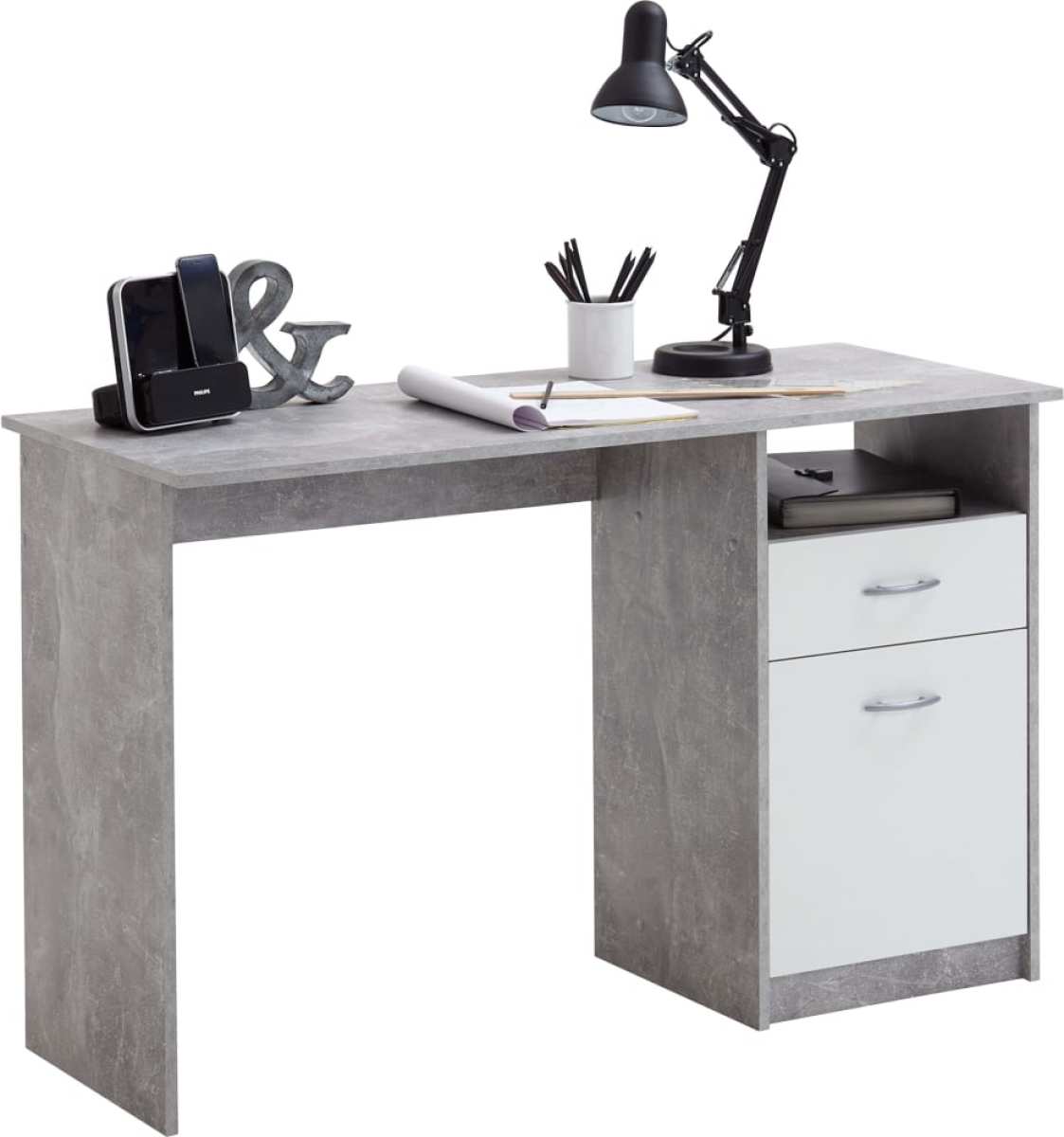 FMD Bureau met 1 lade 123x50x76,5 cm betonkleurig en wit