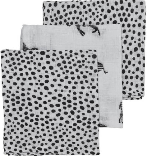 Meyco hydrofiel monddoekje - set van 3 Zebra/Cheetah 30x30 cm wit/zwart