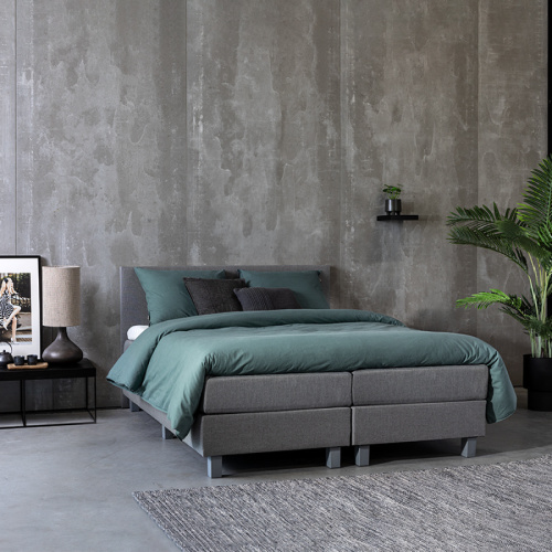 Dekbed Discounter Primaviera Deluxe Boxspringset Zion - Stof - 200 cm lang 140 x 200, Kleur: Zwart, Topper: Standaard Comfortschuim, Montage: Inclusief montage