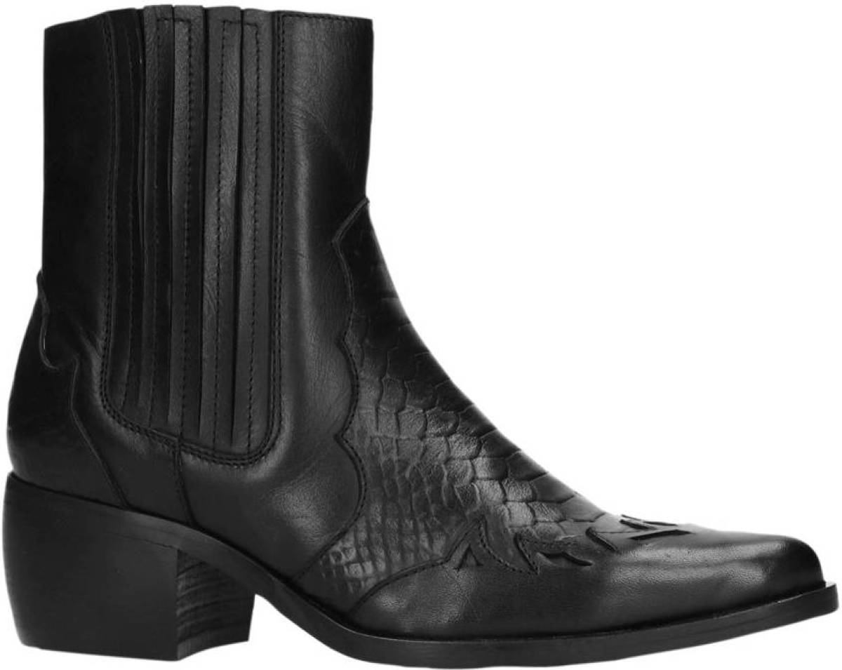 Sacha leren cowboylaarzen crocoprint zwart