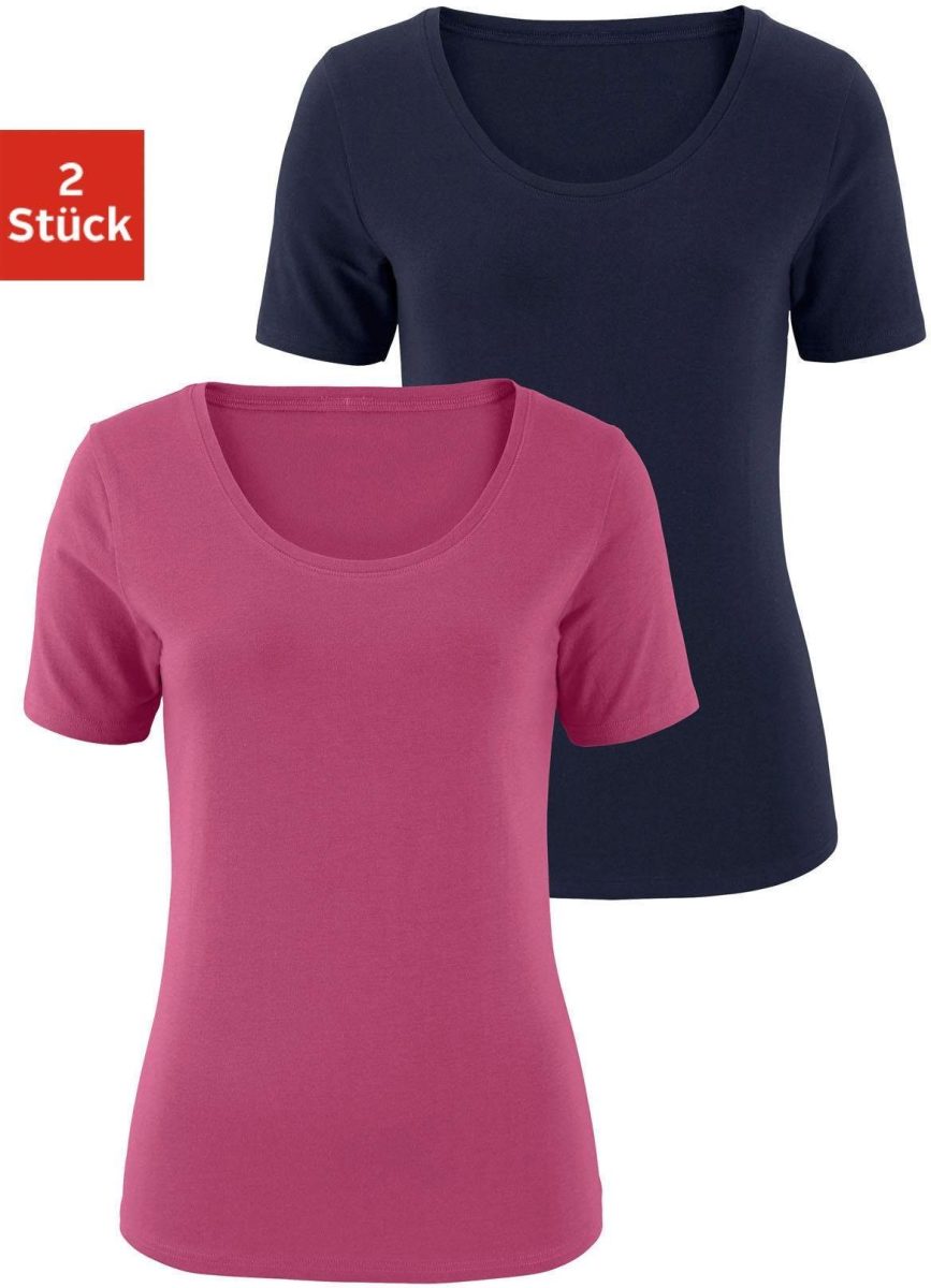 Vivance Shirt met korte mouwen elastische katoenkwaliteit (Set van 2)