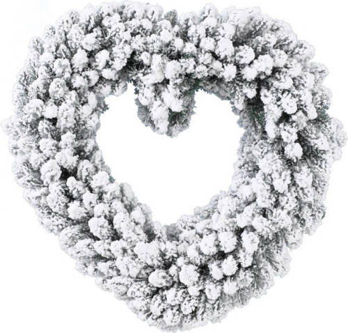 Merkloos Kerstversiering Kerstkrans Hart Met Sneeuw Deco 50 Cm