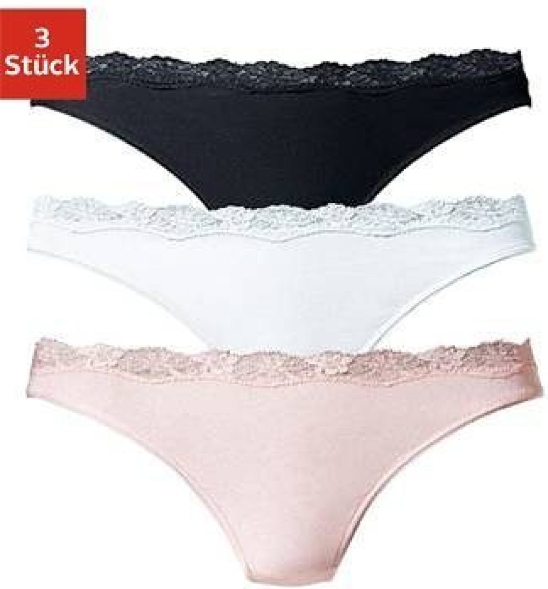Lascana String met fijne kant (3 stuks)