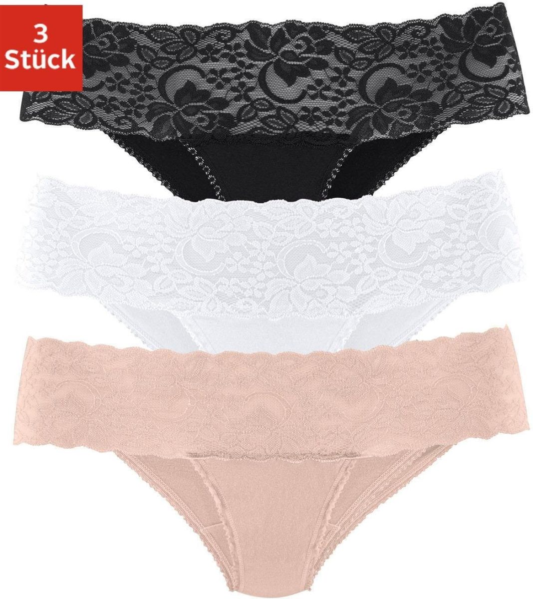 vivance active Brasil-slip met brede kanten boordjes (3 stuks)