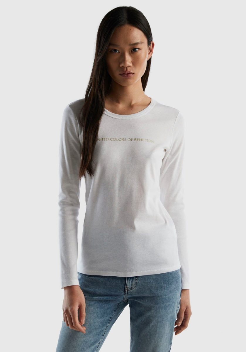 United Colors of Benetton Shirt met lange mouwen met glitterprint voor