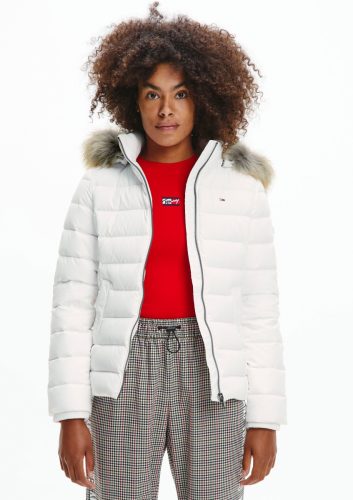 Tommy Jeans Donsjack TJW BASIC HOODED DOWN JACKET met imitatiebont aan de capuchon & Tommy Jeans-merklabel