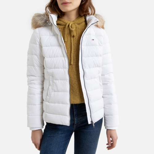Tommy Jeans Donsjack TJW BASIC HOODED DOWN JACKET met imitatiebont aan de capuchon & Tommy Jeans-merklabel