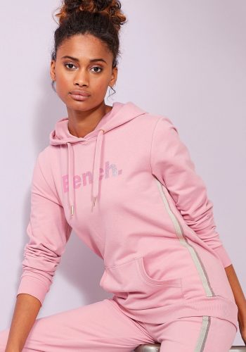 Bench. Hoodie met glitter strepen en glitter logoprint