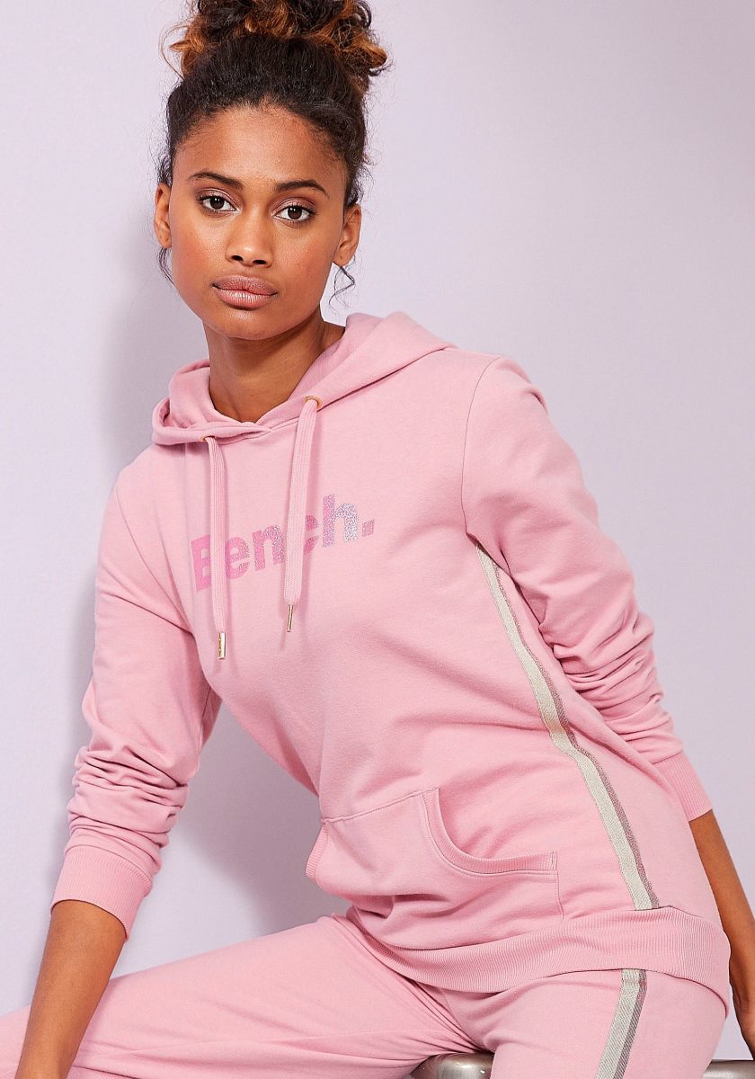Bench. Hoodie met glitter strepen en glitter logoprint