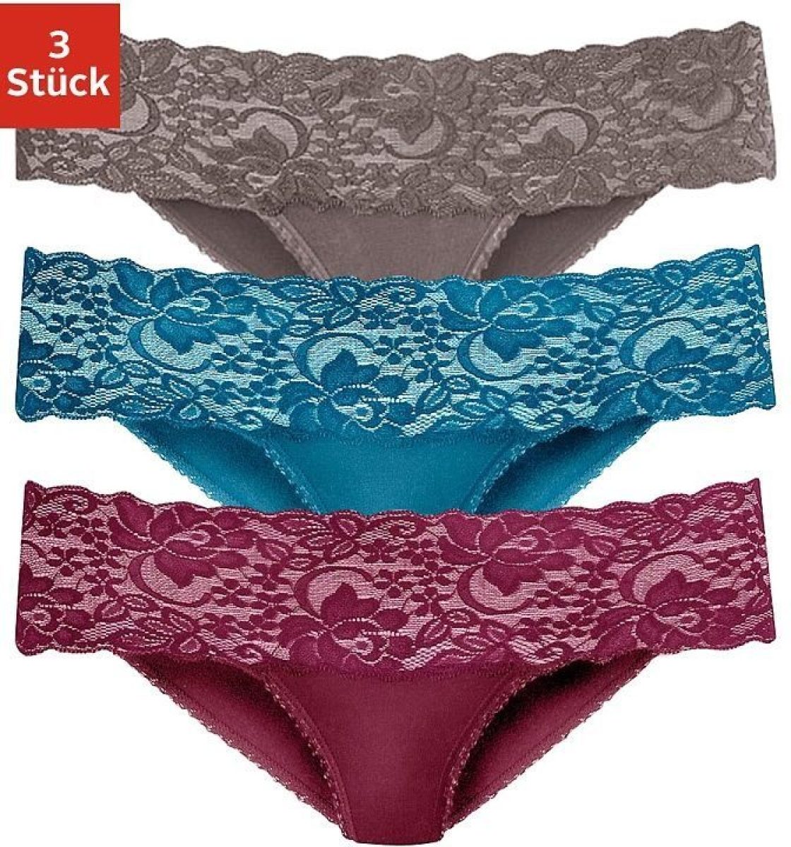 vivance active Brasil-slip met brede kanten boordjes (3 stuks)