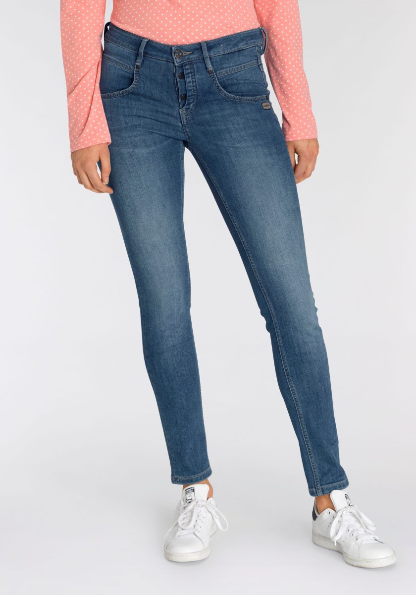 GANG Skinny fit jeans Medina met stijlvolle, half open knoopsluiting