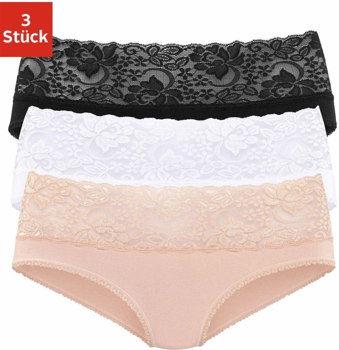 Vivance Slip met brede kanten boordjes (3 stuks)