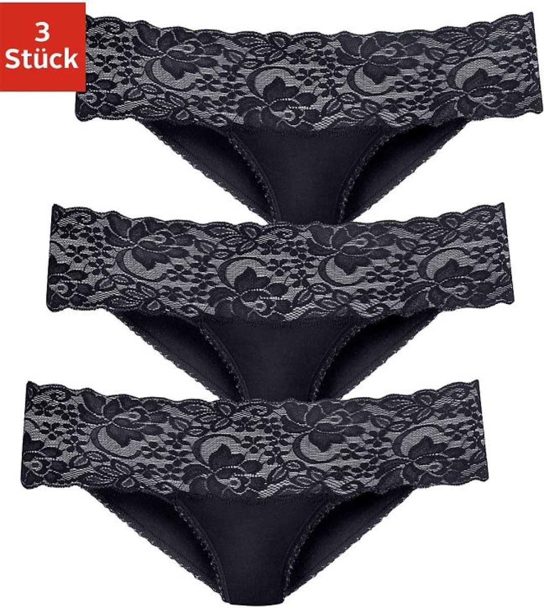 vivance active Brasil-slip met brede kanten boordjes (3 stuks)
