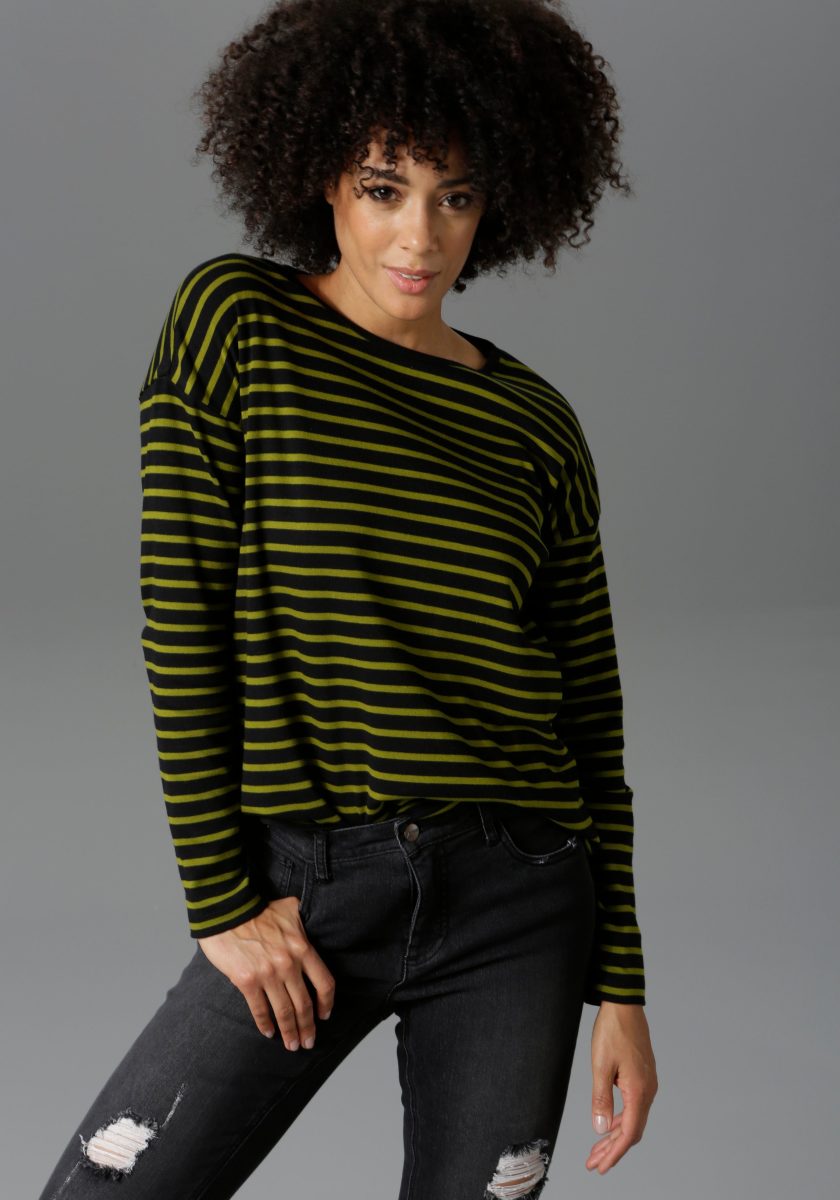 Aniston CASUAL Shirt met lange mouwen met horizontale strepen in trendy kleuren