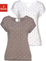 Lascana T-shirt met kleine cut-out in de nek (Set van 2)