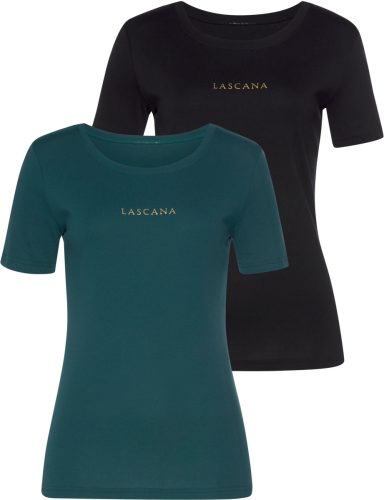 Lascana T-shirt met goudkleurige logoprint (Set van 2)